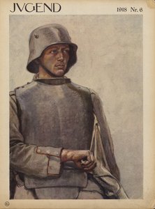 Duitse soldaat, Eerste Wereldoorlog (kleurenlitho) door German School