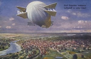 Luchtschip van graaf Ferdinand von Zeppelin in vlucht