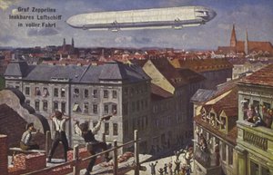 Luchtschip van graaf Ferdinand von Zeppelin in vlucht