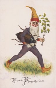 Wenskaart voor Pinksteren of Pinksteren. (chromolitho) door German School