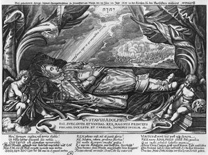Gustavus Adolphus II (1594-1632), koning van Zweden, op zijn sterfbed, 1633