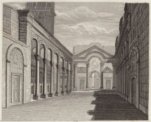 Hal van het paleis van de Romeinse keizer Diocletianus, Spalato (Split, Kroatië). Illustratie voor Bilder-Atlas door German School
