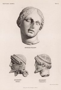 Hoofden van Aphrodite en Zeus uit Olympia, Griekenland door German School
