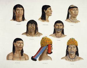 Hoofden van Zuid-Amerikaanse Indianen, uit Reizen in Brazilië door German School