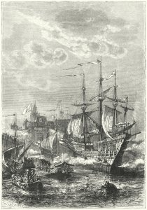 Hendrik VIII en de Engelse vloot landen in Calais door German School