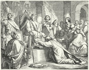 Hendrik de Leeuw, hertog van Saksen, onderwerpt zich aan Frederik Barbarossa in Erfurt door German School
