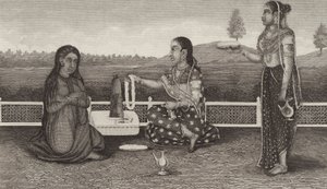 Hindoe verering van de doden, India. Illustratie voor Bilder-Atlas door German School