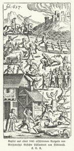Illustratie uit een editie van 1645 van het satirische werk Wunderliche und Wahrhafftige Gesichte Philanders von Sittewald van de Duitse schrijver Johann Michael Moscherosch (litho) door German School