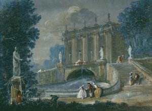 In de tuinen van Paleis Sanssouci, Potsdam, Pruisen (aquarel op papier)