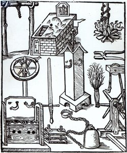 Instrumenten van Executie, Straf en Marteling, illustratie uit het Bamberger Halsgericht, 1507 door German School