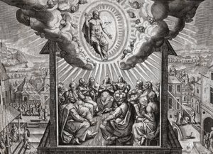 Jezus Christus en de apostelen (gravure) door German School