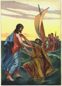 Jezus over het water (kleurenlitho)