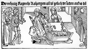 Joodse geldschieter met zijn familie die klanten ontvangt, 1491 door German School