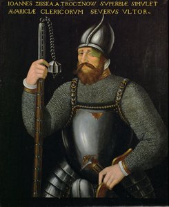 Johann Ziska von Trocnov, leider van de Boheemse Hussieten en Taborieten die twee veldslagen wonnen tegen keizerlijke legers in 1420 en 1422 ... door German School
