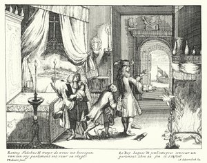 Koning James II van Engeland verbrandt het bevel om het Parlement bijeen te roepen en vlucht door German School