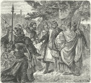Koning Jan stemt in met de Magna Carta, Runnymede door German School
