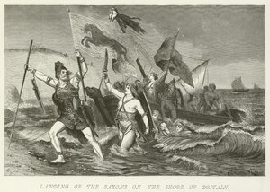 Landing van de Saksen aan de kust van Brittannië door German School
