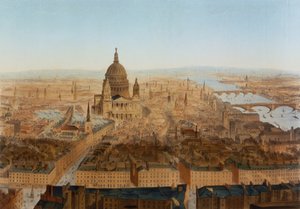 Londen: een vogelvlucht van St. Pauls en de rivier de Theems, uitgegeven door Carl Martin door German School