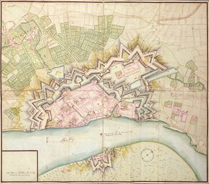Kaart van Düsseldorf, 1736 door German School