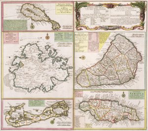 Kaart van Engelse Koloniën in het Caribisch gebied, uitgegeven door Homanns Erven, Neurenberg, ca.1750