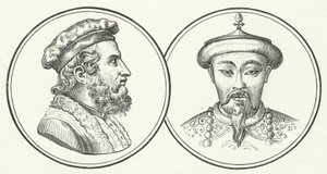 Marco Polo en Kublai Khan (gravure)