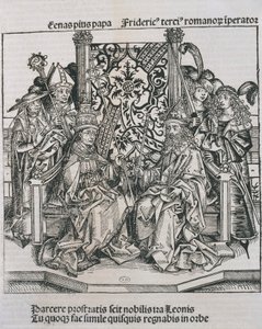 Ontmoeting tussen paus Pius II en Frederik III, keizer van Duitsland door German School