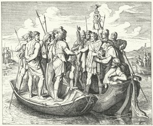 Ontmoeting van de Romeinse keizer Valens en de Visigotische koning Athanaric aan de Donau, 369 door German School