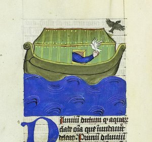 Noach laat de duif en de raaf los, De Rerum Naturis - Rabanus Maurus, c.1425 door German School