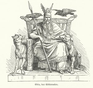 Odin, god van de Noorse mythologie (gravure) door German School