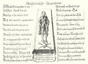 Pamflet uitgegeven ter nagedachtenis aan de vermoorde Boheemse militaire leider Albrecht von Wallenstein door German School
