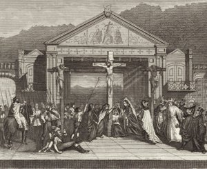 Passiespel in Oberammergau, Beieren, Duitsland. Illustratie voor Bilder-Atlas (gravure)