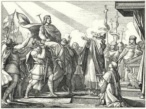 Pepijn de Korte uitgeroepen tot koning van de Franken, 751 (gravure)