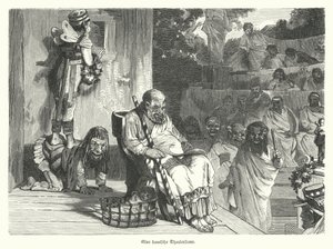 Opvoering van een komedie in een theater in Oud-Griekenland (gravure) door German School