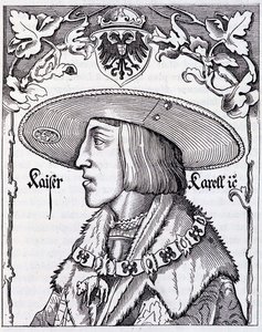 Portret van Karel V jong - gravure van een 16e-eeuwse Duitse prent door German School