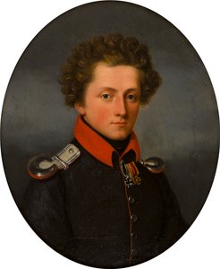 Portret van een jonge officier door German School