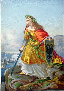 Ansichtkaart met Germania en de Rijn, c.1860