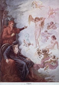 Ansichtkaart die de verleiding van Faust door Mephistopheles toont, ca.1905 door German School