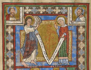Psalterfragment "Psalter van Hendrik de Leeuw", f.7v, detail met Annunciatie, ca. 1168-89