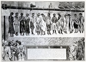 Openbare executie van burgers van Tripoli, die zich verzetten tegen de Italiaanse invasie in 1911, uit Simplicissimus magazine, 1912