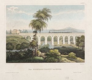 Spoorwegviaduct bij Gotha, gegraveerd door B. Metzeroth, 1848