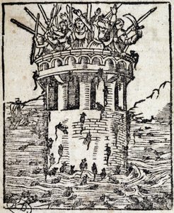 Ratten vallen een toren aan - Duitse gravure 16e eeuw door German School