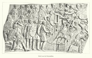 Reliëf van de Zuil van Trajanus, Rome, waarop de Romeinen de Daciërs verslaan (gravure) door German School