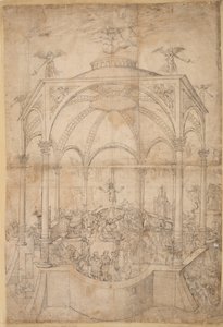 Religieuze allegorie met de zeven sacramenten en de zeven hoofdzonden door German School