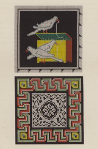 Reproductie van een vloermozaïek uit Pompeii als een stuk borduurwerk