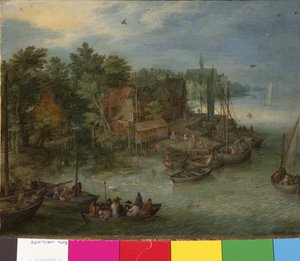 Rivierlandschap met aanlegplaats, 1603