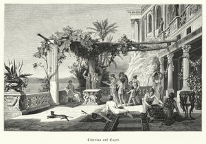 Romeinse keizer Tiberius op het eiland Capri (gravure) door German School