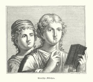 Romeinse meisjes (gravure) door German School
