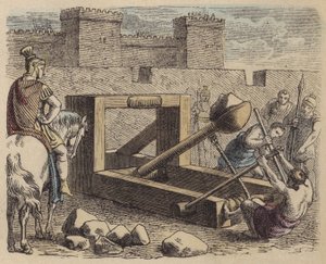 Romeinse belegeringskatapult (gekleurde gravure) door German School