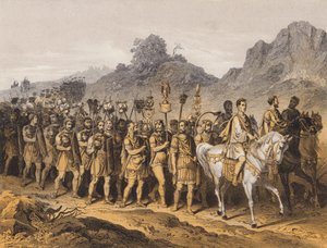 Romeinse soldaten op mars (kleurenlitho) door German School