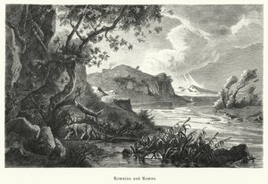 Romulus en Remus, legendarische stichters van het oude Rome, gezoogd door de wolvin in de wildernis door German School